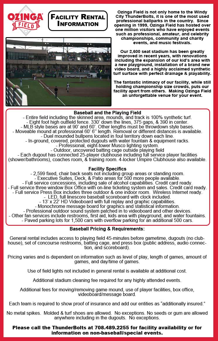 Windy City Thunderbolts Rent The Ballpark For Your Game Or Event